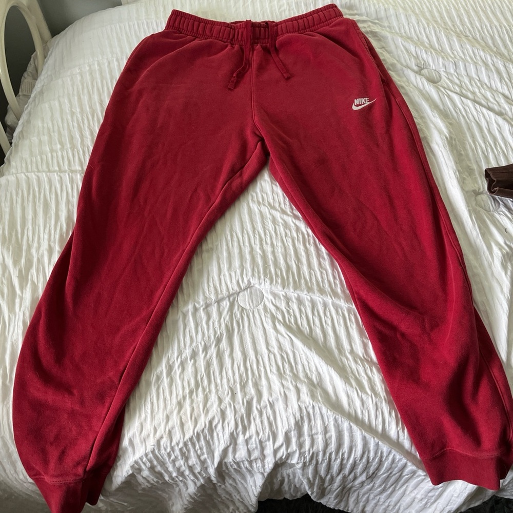 Nike Red Jogger Sweatpants with Elastic Waistband